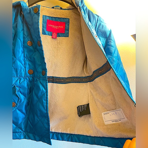 London Fog rain coat/ Turquoise Teal Fleece Lined Hooded Puffer Jacket - Picture 5 of 7